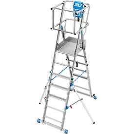 KRAUSE STABILO SkyMatic 1x5–1x9 Teleskop-Plattformleiter, fahrbar, ClickMatic, Plattform 600x500 mm, Geländer, AH 3,30–4,35 m