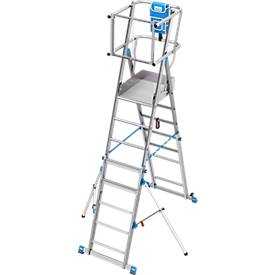 KRAUSE STABILO SkyMatic 1x5–1x9 Teleskop-Plattformleiter, fahrbar, ClickMatic, Plattform 600x500 mm, Geländer, AH 3,30–4,35 m