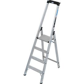KRAUSE STABILO Stehleiter 4 Stufen, 225 kg, rutschhemmende Alu-Plattform, 80 mm D-Stufen, Sicherheitsbügel, Werkzeugablage