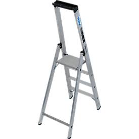 KRAUSE STABILO Stehleiter 4 Stufen, 225 kg, rutschhemmende Alu-Plattform, 80 mm D-Stufen, Sicherheitsbügel, Werkzeugablage