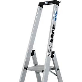 KRAUSE STABILO Stehleiter 4 Stufen, 225 kg, rutschhemmende Alu-Plattform, 80 mm D-Stufen, Sicherheitsbügel, Werkzeugablage