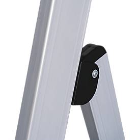 KRAUSE STABILO Stehleiter 4 Stufen, 225 kg, rutschhemmende Alu-Plattform, 80 mm D-Stufen, Sicherheitsbügel, Werkzeugablage