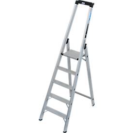 KRAUSE STABILO Stehleiter 5 Stufen, 225 kg, rutschhemmende Alu-Plattform, 80 mm D-Stufen, Sicherheitsbügel, Werkzeugablage