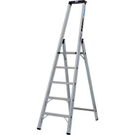 KRAUSE STABILO Stehleiter 5 Stufen, 225 kg, rutschhemmende Alu-Plattform, 80 mm D-Stufen, Sicherheitsbügel, Werkzeugablage