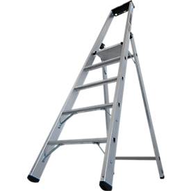 KRAUSE STABILO Stehleiter 5 Stufen, 225 kg, rutschhemmende Alu-Plattform, 80 mm D-Stufen, Sicherheitsbügel, Werkzeugablage
