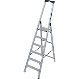 KRAUSE STABILO Stehleiter 6 Stufen, 225 kg, rutschhemmende Alu-Plattform, 80 mm D-Stufen, Sicherheitsbügel, Werkzeugablage