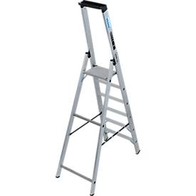 KRAUSE STABILO Stehleiter 6 Stufen, 225 kg, rutschhemmende Alu-Plattform, 80 mm D-Stufen, Sicherheitsbügel, Werkzeugablage