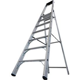 KRAUSE STABILO Stehleiter 7 Stufen, 225 kg, rutschhemmende Alu-Plattform, 80 mm D-Stufen, Sicherheitsbügel, Werkzeugablage