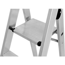KRAUSE STABILO Stehleiter 7 Stufen, 225 kg, rutschhemmende Alu-Plattform, 80 mm D-Stufen, Sicherheitsbügel, Werkzeugablage