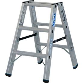 KRAUSE STABILO Stufen-Doppelleiter 2x3, 225 kg, 80 mm D-Stufen, beidseitig begehbar, Alu-Gelenke, SafetyCap