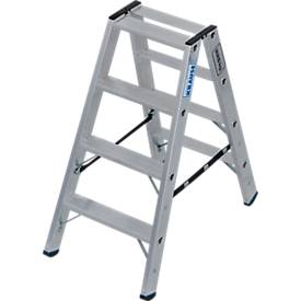 KRAUSE STABILO Stufen-Doppelleiter 2x4, 225 kg, 80 mm D-Stufen, beidseitig begehbar, Alu-Gelenke, SafetyCap