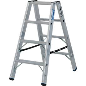 KRAUSE STABILO Stufen-Doppelleiter 2x4, 225 kg, 80 mm D-Stufen, beidseitig begehbar, Alu-Gelenke, SafetyCap