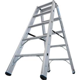KRAUSE STABILO Stufen-Doppelleiter 2x5, 225 kg, 80 mm D-Stufen, beidseitig begehbar, Alu-Gelenke, SafetyCap