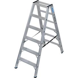 KRAUSE STABILO Stufen-Doppelleiter 2x6, 225 kg, 80 mm D-Stufen, beidseitig begehbar, Alu-Gelenke, SafetyCap