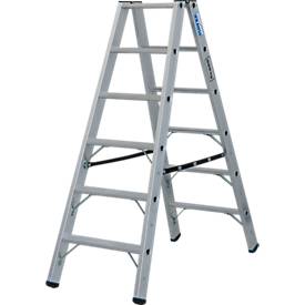 KRAUSE STABILO Stufen-Doppelleiter 2x6, 225 kg, 80 mm D-Stufen, beidseitig begehbar, Alu-Gelenke, SafetyCap