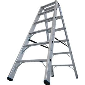 KRAUSE STABILO Stufen-Doppelleiter 2x6, 225 kg, 80 mm D-Stufen, beidseitig begehbar, Alu-Gelenke, SafetyCap