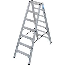 KRAUSE STABILO Stufen-Doppelleiter 2x7, 225 kg, 80 mm D-Stufen, beidseitig begehbar, Alu-Gelenke, SafetyCap