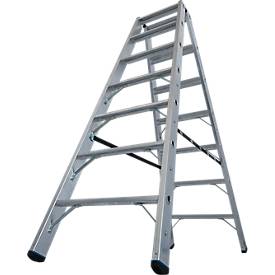 KRAUSE STABILO Stufen-Doppelleiter 2x7, 225 kg, 80 mm D-Stufen, beidseitig begehbar, Alu-Gelenke, SafetyCap
