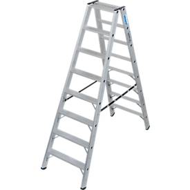 KRAUSE STABILO Stufen-Doppelleiter 2x8, 225 kg, 80 mm D-Stufen, beidseitig begehbar, Alu-Gelenke, SafetyCap