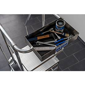 KRAUSE Werkzeugablage für Handlauf Ø 40 mm, klemmbar mit Flügelmuttern, rutschfeste Gummieinlage, 500x300 mm, bis 10 kg