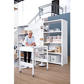 Kreativ-Tisch ORDO Professional, Grundtisch, multifunktional, herausnehmbare Schreibfläche, mobil, B 810 x T 635 x H 825 mm, Stahl, verkehrsweiß RAL 9016