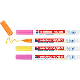 Kreidemarker Edding 4085, für glatte Oberflächen, Strichbreite 1-2 mm, Rundspitze, 4er Set, neon