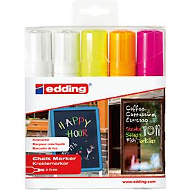 Kreidemarker edding 4090 4-15mm, 2 x weiß, 1xneongelb, 1xneonorange, 1xneonpink