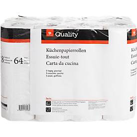 Küchenpapierrollen, 3-lagig, 8 Rollen à 64 Blätter