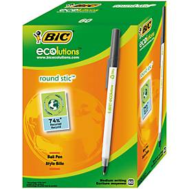 Kugelschreiber mit Kappe BIC® ECOlutions® Round Stic®, 0,4 mm, recycelt, schwarz, 60 Stck.