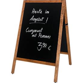Kundenstopper update displays MULTI, für Innen & Außen, A1 Hochformat, 2-seitig, Magnetfolie, Kreidetafel, Buchenholz, B 704 x T 750 x H 1150 mm