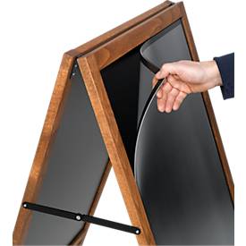 Kundenstopper update displays MULTI, für Innen & Außen, A1 Hochformat, 2-seitig, Magnetfolie, Kreidetafel, Buchenholz, B 704 x T 750 x H 1150 mm