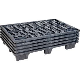 Kunststoff-Mehrweg-Stapelpalette KIGAnesto®, 7 kg, durchbrochenes Deck, bis 3500 kg, stapelbar, 100% Recyclingmaterial, ohne Rand, anthrazit 
