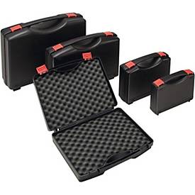 Kunststoffkoffer L450xB360xH140 mm, PP schwarz, 1 Griff, Schaumstoffeinlage, stabile Verschlüsse rot
