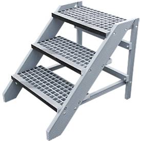 Kunststofftritt im Bausatz, mit Gitterroststufen, 3 Stufen