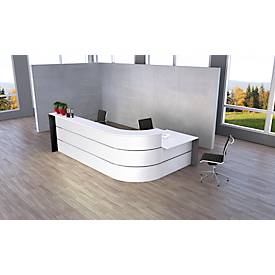 L-Theke Faro, 4-Elemente, 90° Winkel, mit Beratungsplatz, melaminharzbeschichtet, ABS-Kanten, B 3670 x T 1970 x 1120 mm, weiß/anthrazit