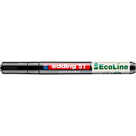 Lackmarker Edding 51 EcoLine, Schreibfarbe Schwarz, Rundspitze, Strichstärke 1-2 mm, mit Kappe, wasserbasiert, nachfüllbar, 10 Stück