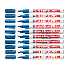 Lackmarker EDDING 751, 10 Stück, Rundspitze, Strichbreite 1-2 mm, blau, 10 Stück