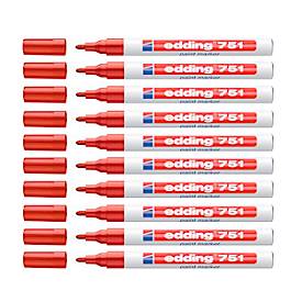 Lackmarker EDDING 751, 10 Stück, Rundspitze, Strichbreite 1-2 mm, rot, 10 Stück
