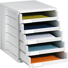 Ladebox, 5 schuifladen, A4, polystyreen, lichtgrijs