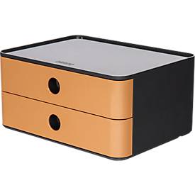 Ladebox HAN Allison Smart-Box, 2 laden met scheidingswanden, kabelhouder, stapelbaar, ABS-kunststof, caramel-bruin