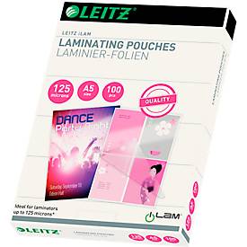 Laminierfolien Leitz iLAM 33807, A5 Hoch-& Querformat, Stärke 125 µm, L 222 x B 160 mm, PET, farblos, 100 Stück