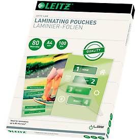 Laminierfolien Leitz iLAM 33818, A4 Hoch-& Querformat, Stärke 80 µm, L 309 x B 222 mm, PET, farblos, 100 Stück