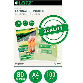 Laminierfolien Leitz iLAM 33818, A4 Hoch-& Querformat, Stärke 80 µm, L 309 x B 222 mm, PET, farblos, 100 Stück