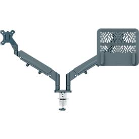 Laptop- Monitorarm Leitz Ergo Dual, für 2 Displays bis 32' & Notebooks bis 17', dreh- und neigbar, höhenverstellbar, Kabelführung, VESA, dunkelgrau