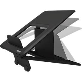 Laptop Ständer Fellowes Breyta™, für 1 Laptop bis 15" & bis 5 kg, höhenverstellbar, zusammenklappbar, B 235 x T 268 x H 14 mm, 100 % Recycling-Kunststoff, schwarz