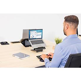 Laptop Ständer Fellowes Breyta™, für 1 Laptop bis 15" & bis 5 kg, höhenverstellbar, zusammenklappbar, B 235 x T 268 x H 14 mm, 100 % Recycling-Kunststoff, schwarz