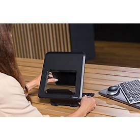 Laptop Ständer Fellowes Breyta™, für 1 Laptop bis 15" & bis 5 kg, höhenverstellbar, zusammenklappbar, B 235 x T 268 x H 14 mm, 100 % Recycling-Kunststoff, schwarz