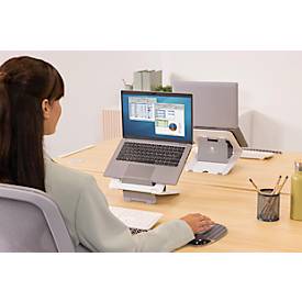 Laptop Ständer Fellowes Breyta™, für 1 Laptop bis 15' & bis 5 kg, höhenverstellbar, zusammenklappbar, B 235 x T 268 x H 14 mm, 100 % Recycling-Kunststoff, weiß