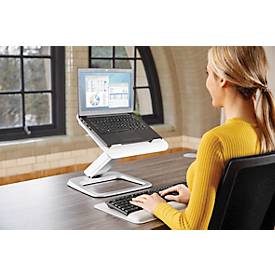 Laptop-Ständer Fellowes Hana™, bis 17 Zoll und 4,5 kg, winkel- und höhenverstellbar, 90° drehbar, USB-Anschlüsse, weiß