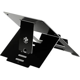 Laptop Ständer R-Go Riser Flexible, für 1 Laptop/Tablet 10-22″ & bis 5 kg, 5-stufig höhenverstellbar, mit Dokumentenhalter, HYLITE® Aluminium, schwarz